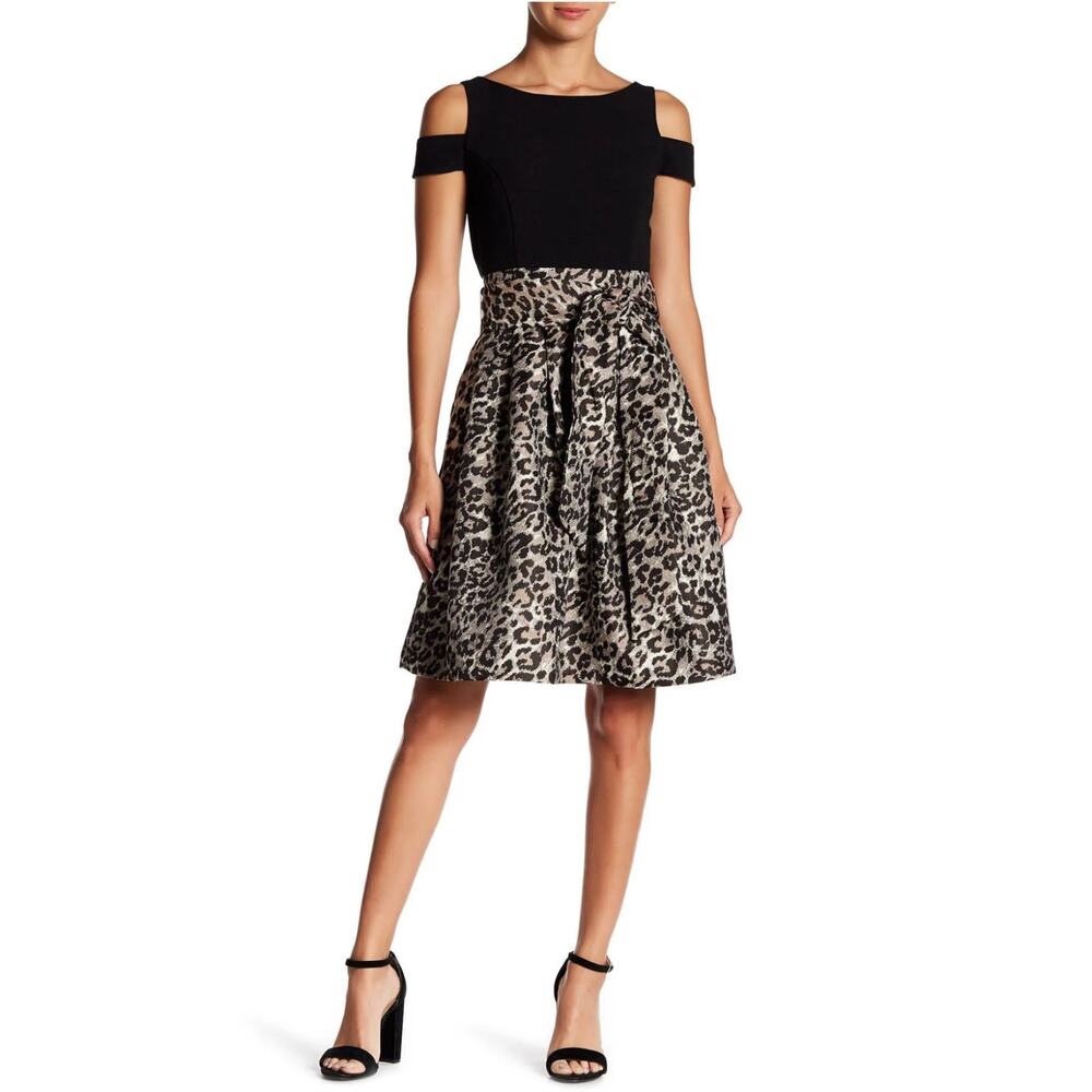 Eliza J Cold Women's 4 Black Leopard Print Dress Shoulder Fit & Flare